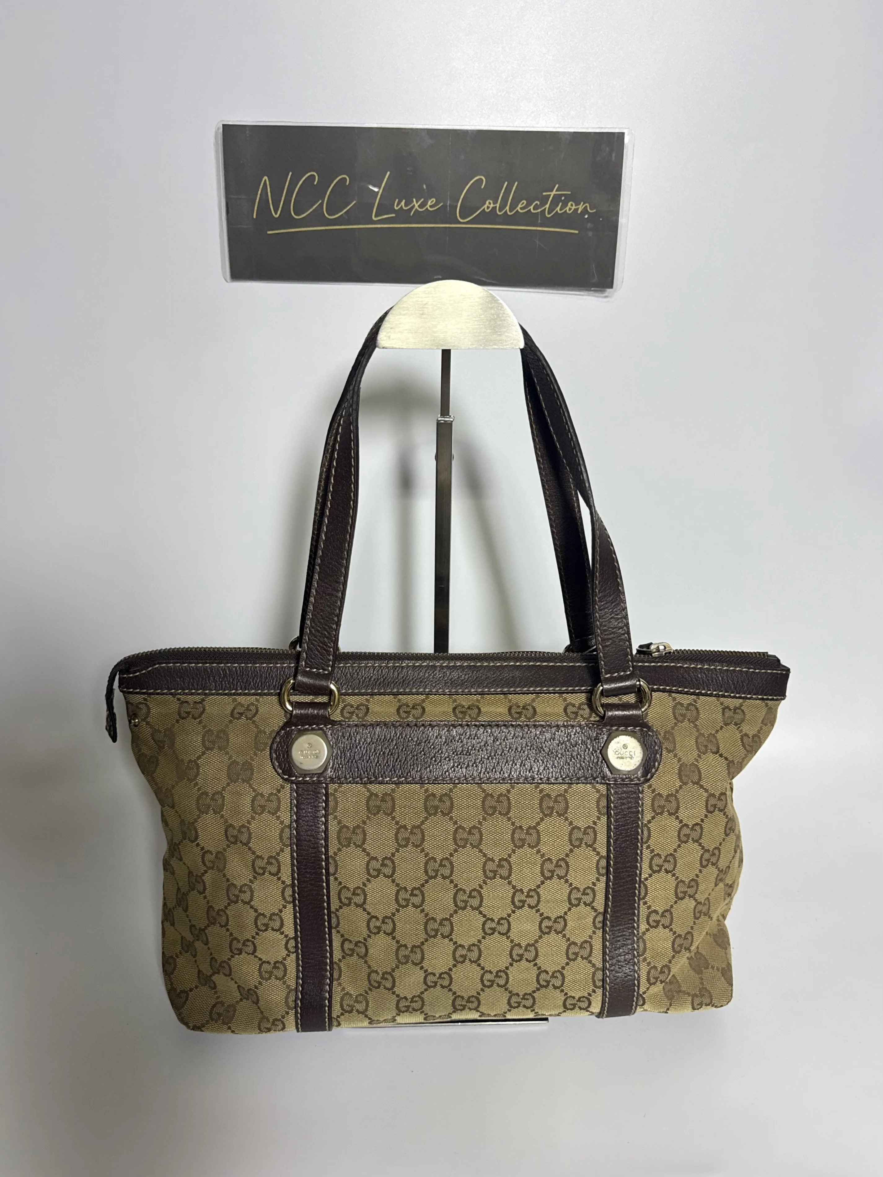 Gucci GG Canvas Abbey Tote Bag in Beige & Brown