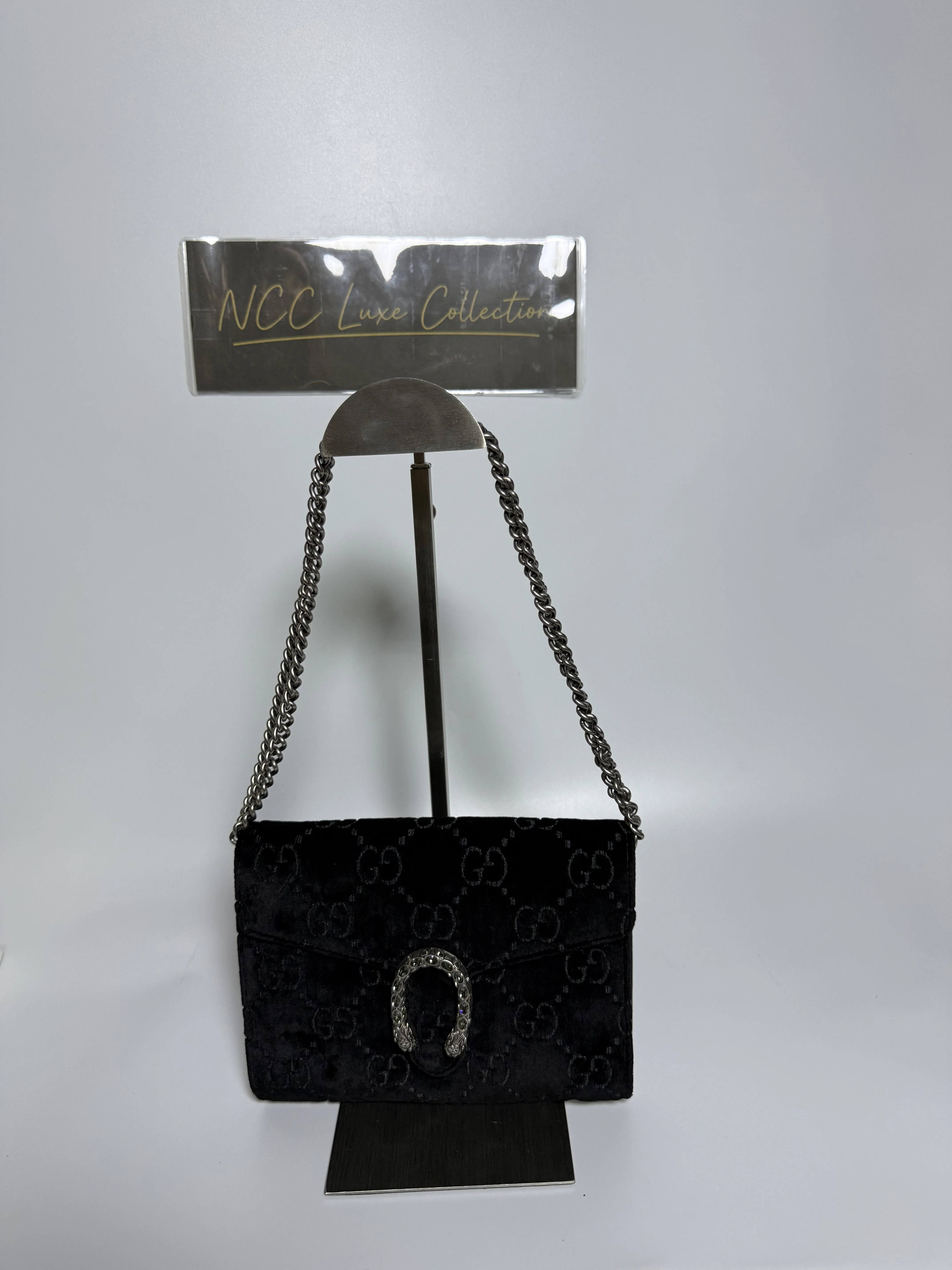 Gucci Dionysus Crystal Black GG Velvet Wallet On Chain/Shoulder Bag