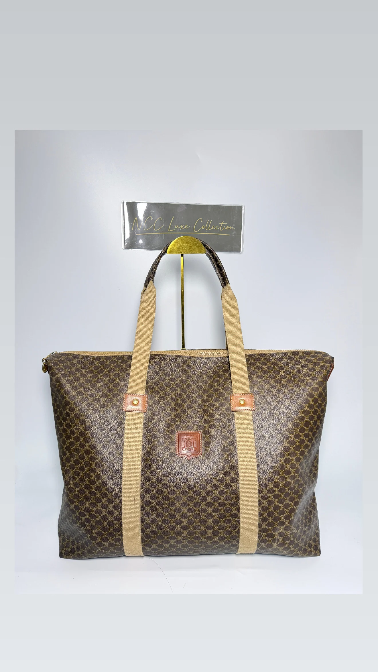 Celine Travel Tote in Triomphe Macadam Brown Coated Canvas