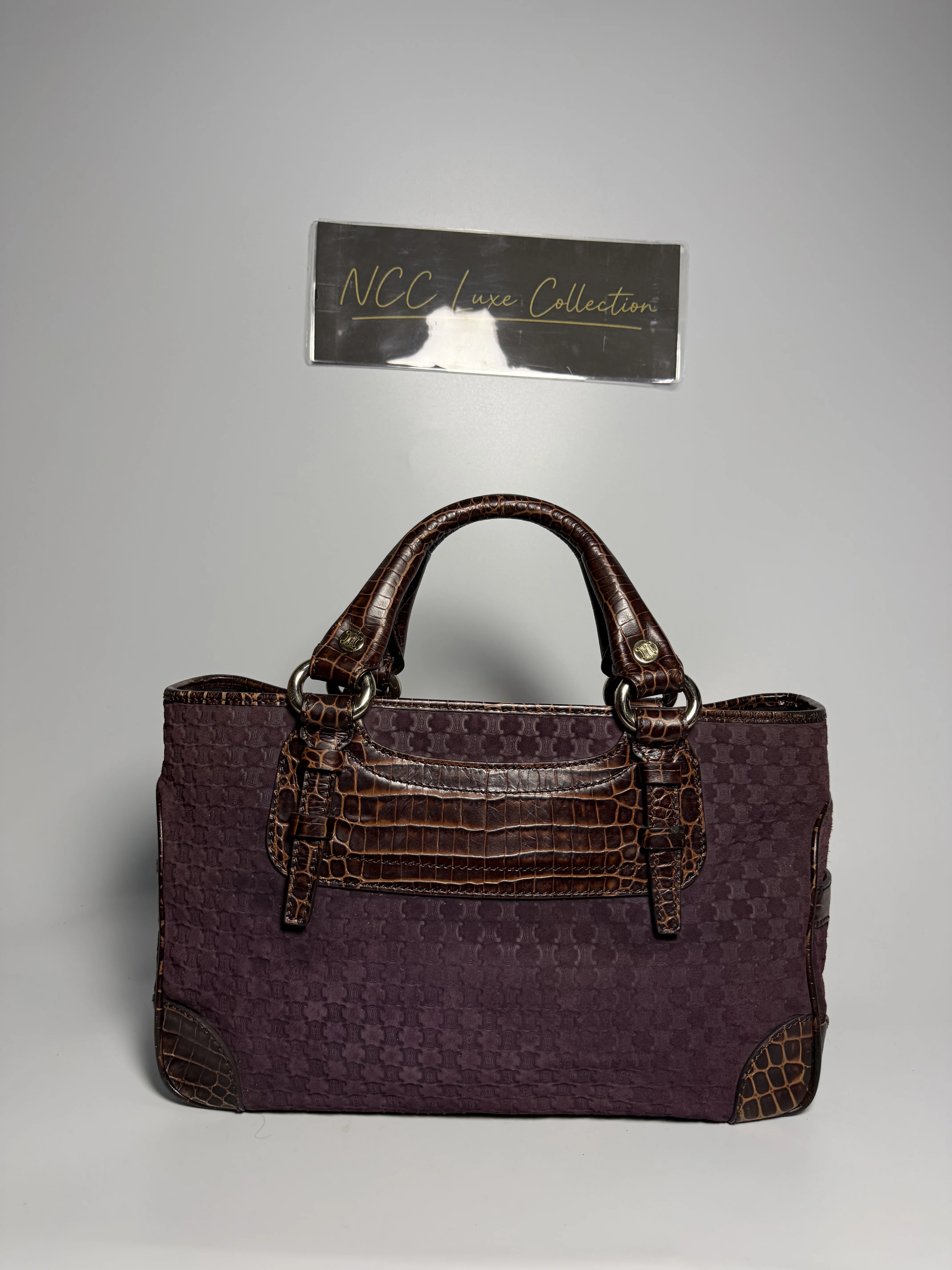 Celine Boogie handbag purple suede body with brown croc-embossed