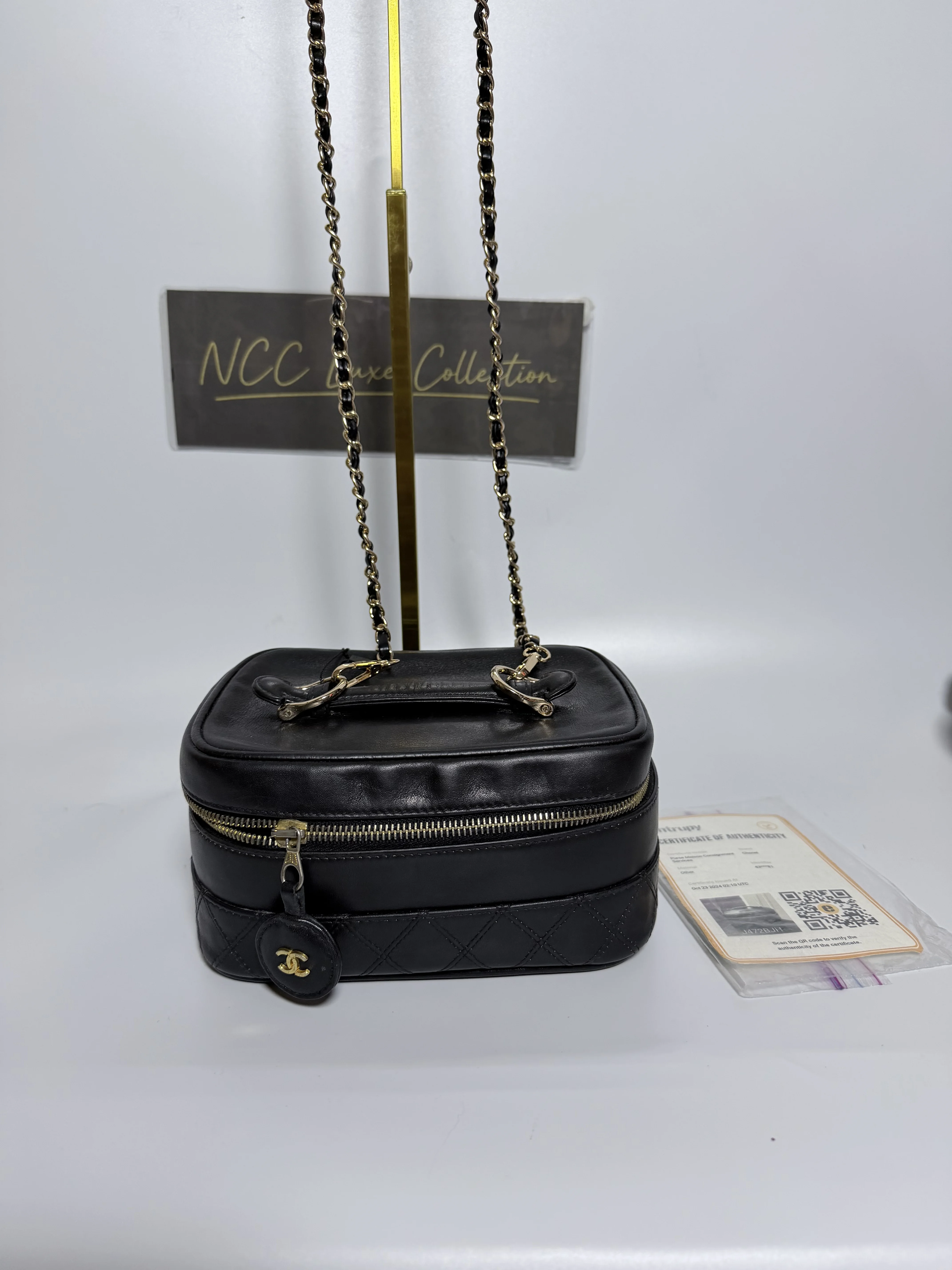 Chanel Black Lambskin Quilted Vanity Case